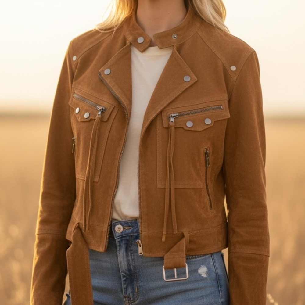 Rehab Lab - Suede Wheat Utility Jacket – Size Large NWT